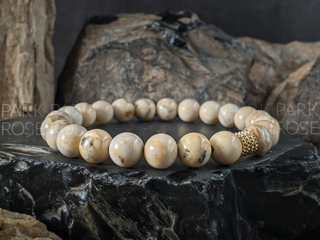 Natural Untreated White Hubei Turquoise Bracelet (6/8mm)
