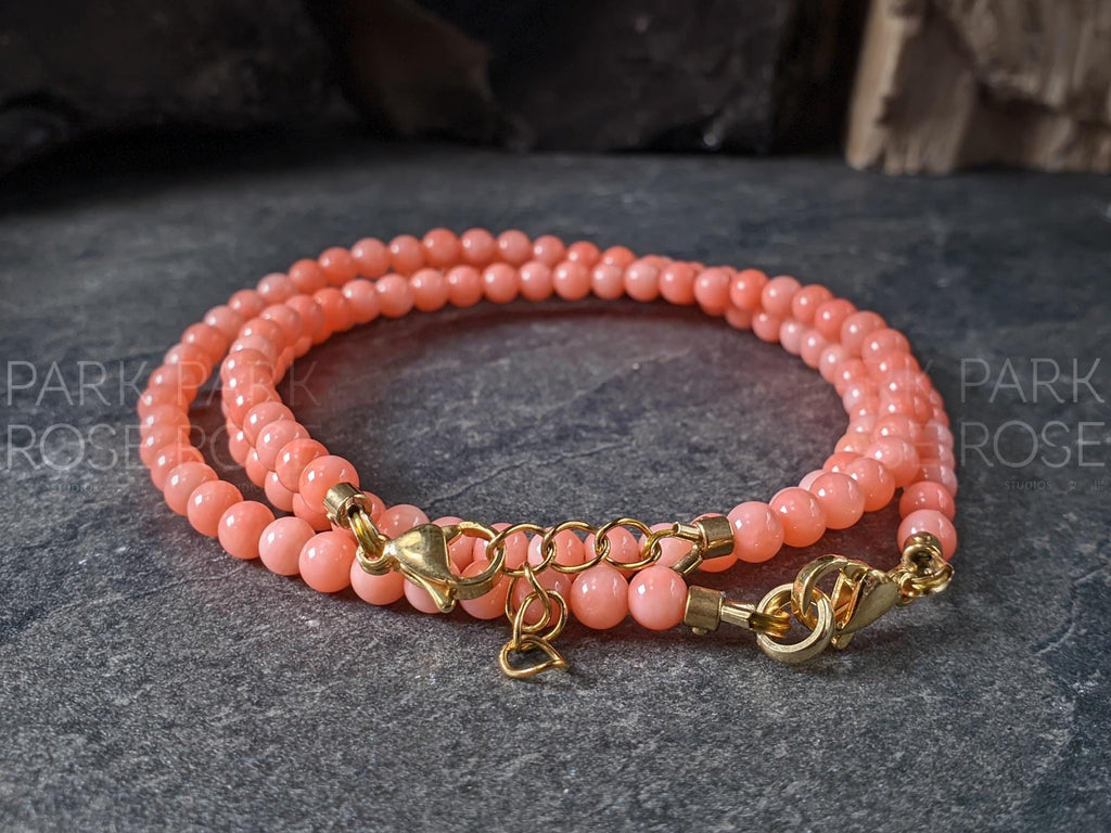 Pink Coral Necklace and Bracelet Set (4mm)