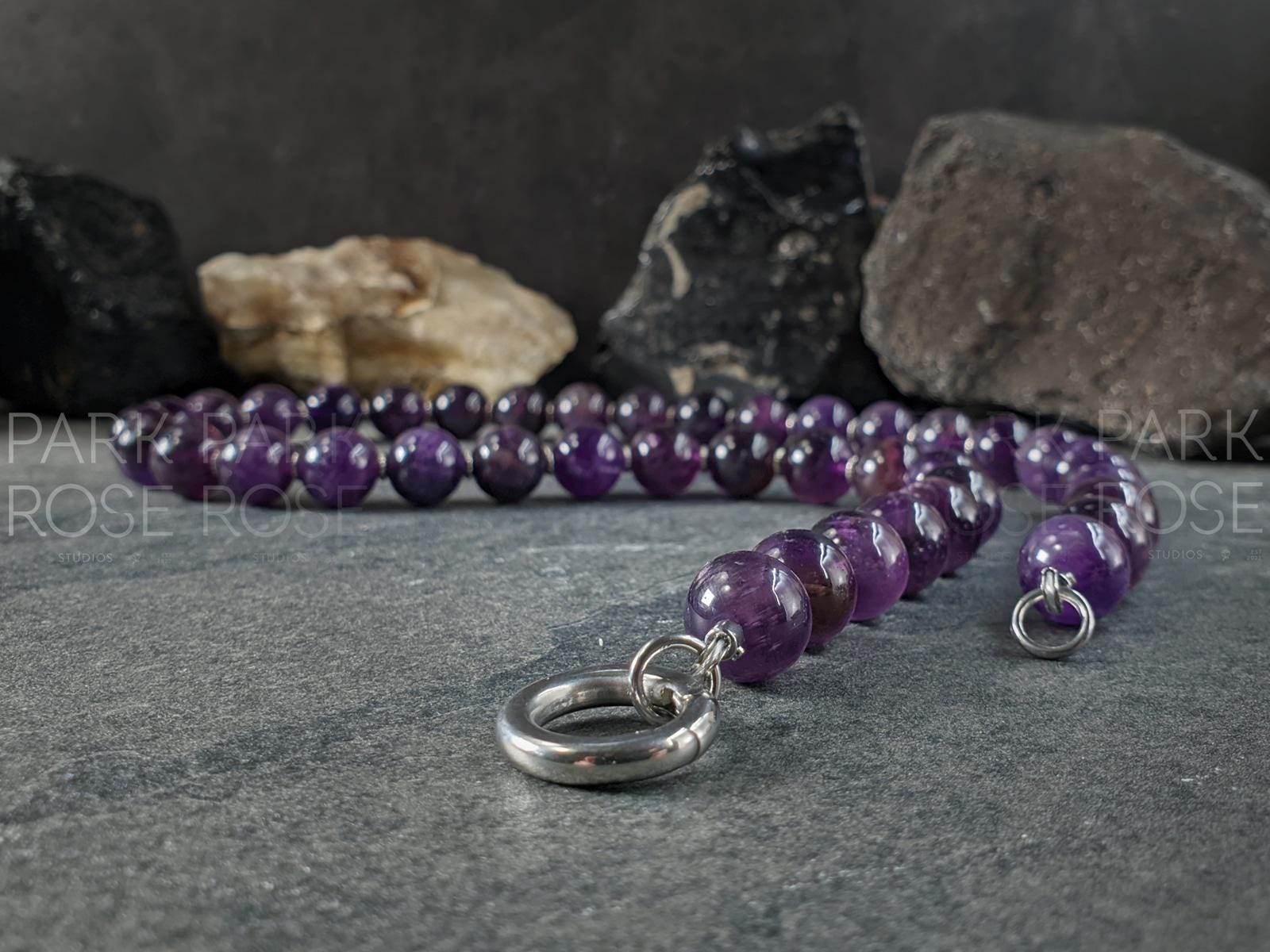 Brazil Dark Amethyst Carabiner Necklace (12mm)