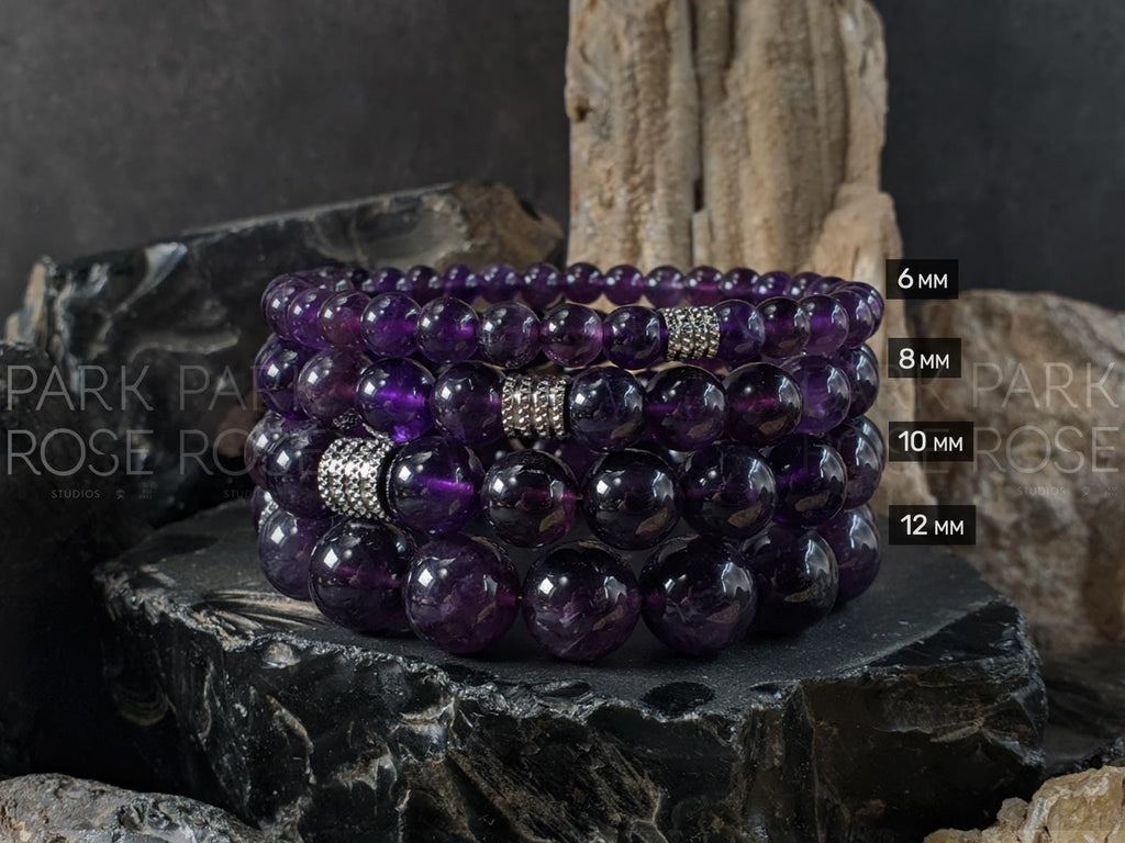 Natural Brazil Dark Amethyst Bracelet, 6mm, 8mm, 10mm or 12mm