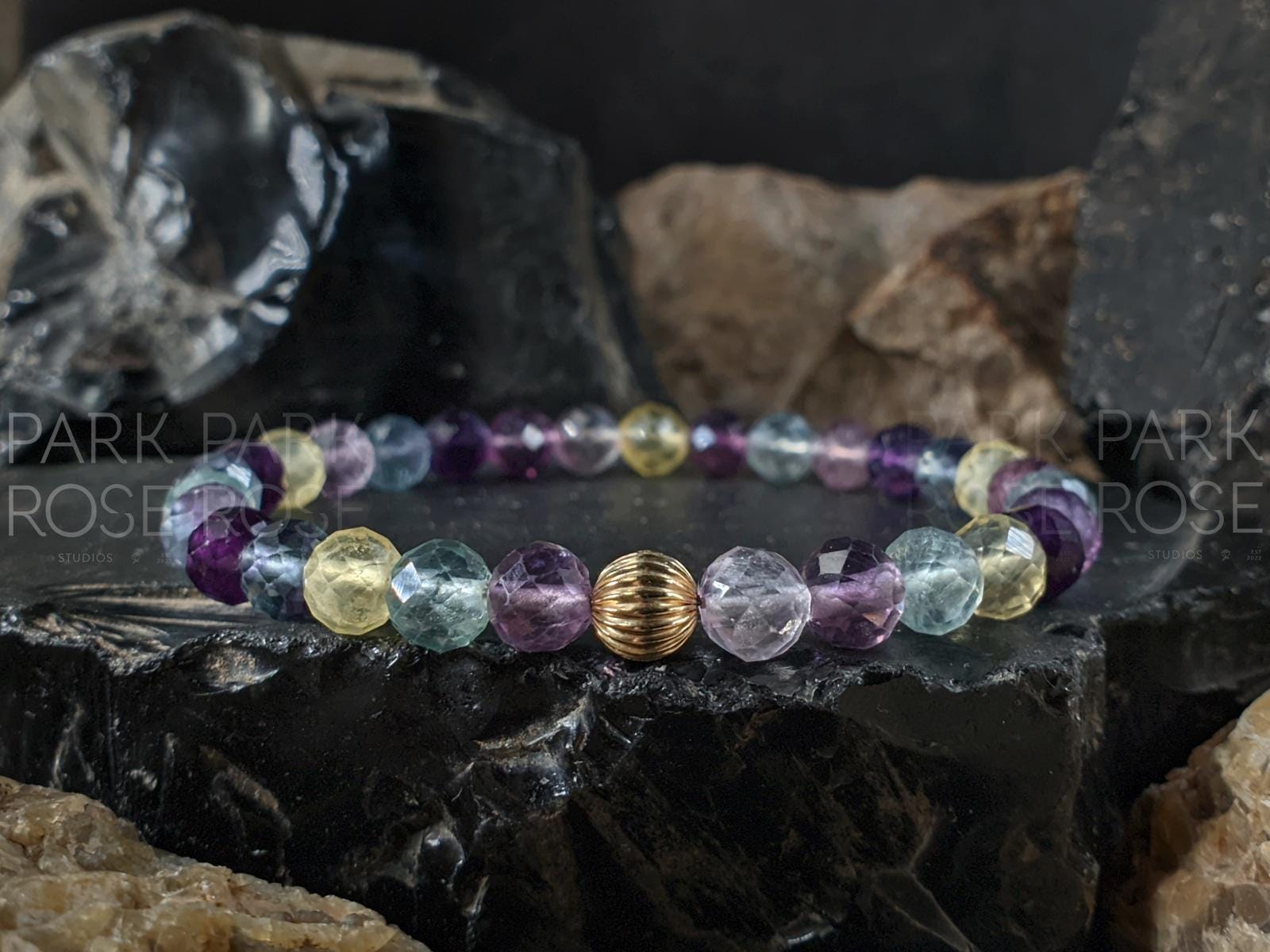 Faceted Natural Rainbow Fluorite Bracelet (6mm)