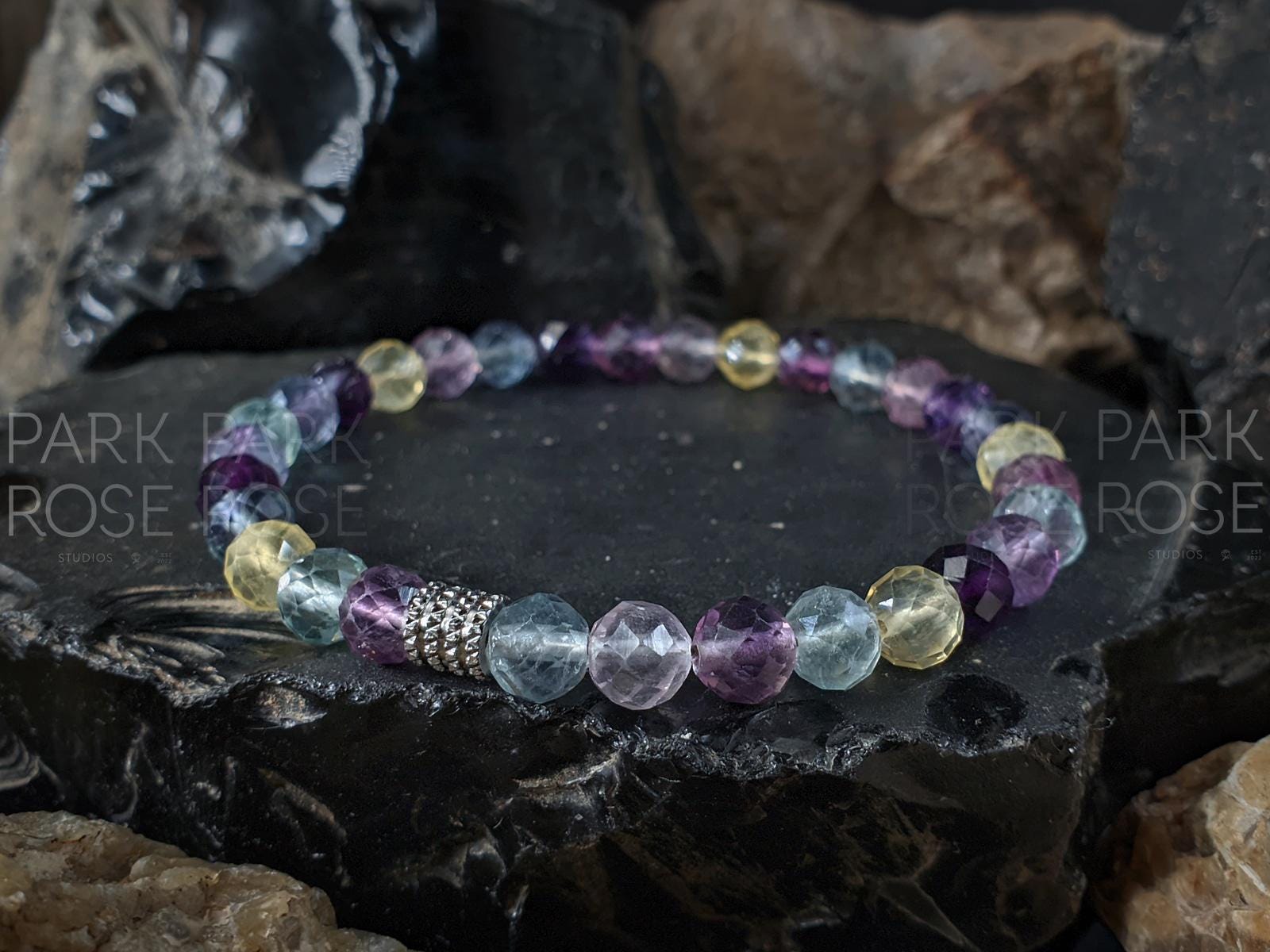 Faceted Natural Rainbow Fluorite Bracelet (6mm)
