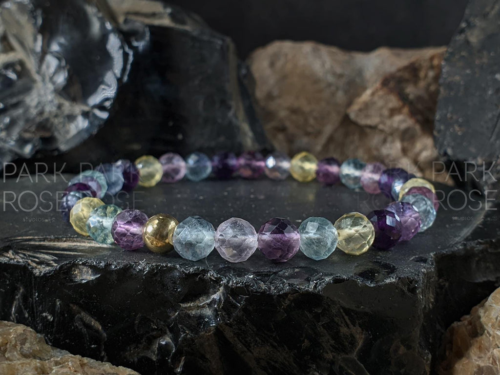 Faceted Natural Rainbow Fluorite Bracelet (6mm)