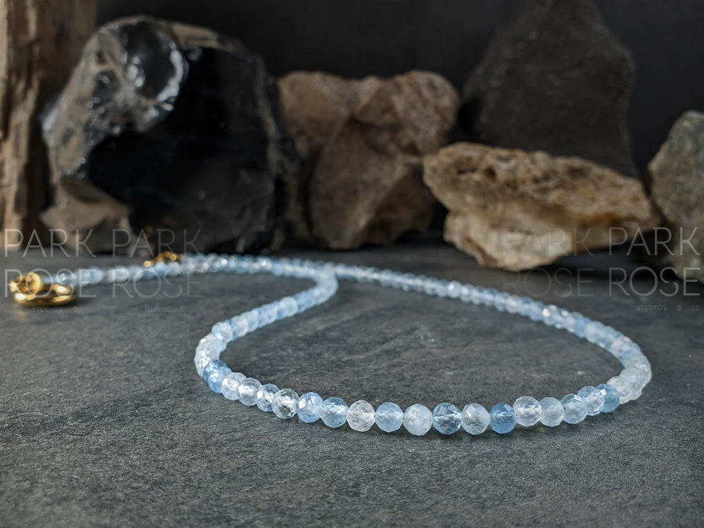 Dainty Faceted AAA Brazil Aquamarine Carabiner Keshi Pearl Pendant Necklace (4mm)