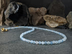 Dainty Faceted AAA Brazil Aquamarine Carabiner Keshi Pearl Pendant Necklace (4mm)