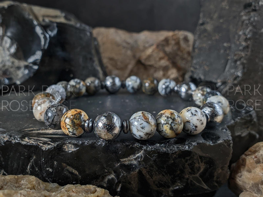 Gibeon Meteorite + Natural Black Opal Beaded Bracelet (8mm)