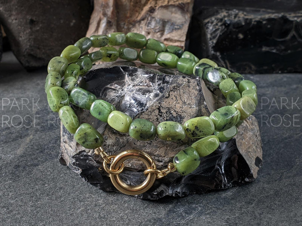Natural Untreated Canadian Jade Nugget Carabiner Necklace