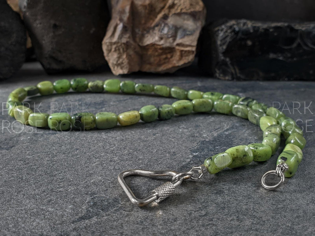 Natural Untreated Canadian Jade Nugget Carabiner Necklace