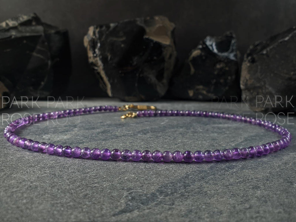 Dainty Brazil Amethyst Necklace: Baroque Pearl Pendant (4mm)