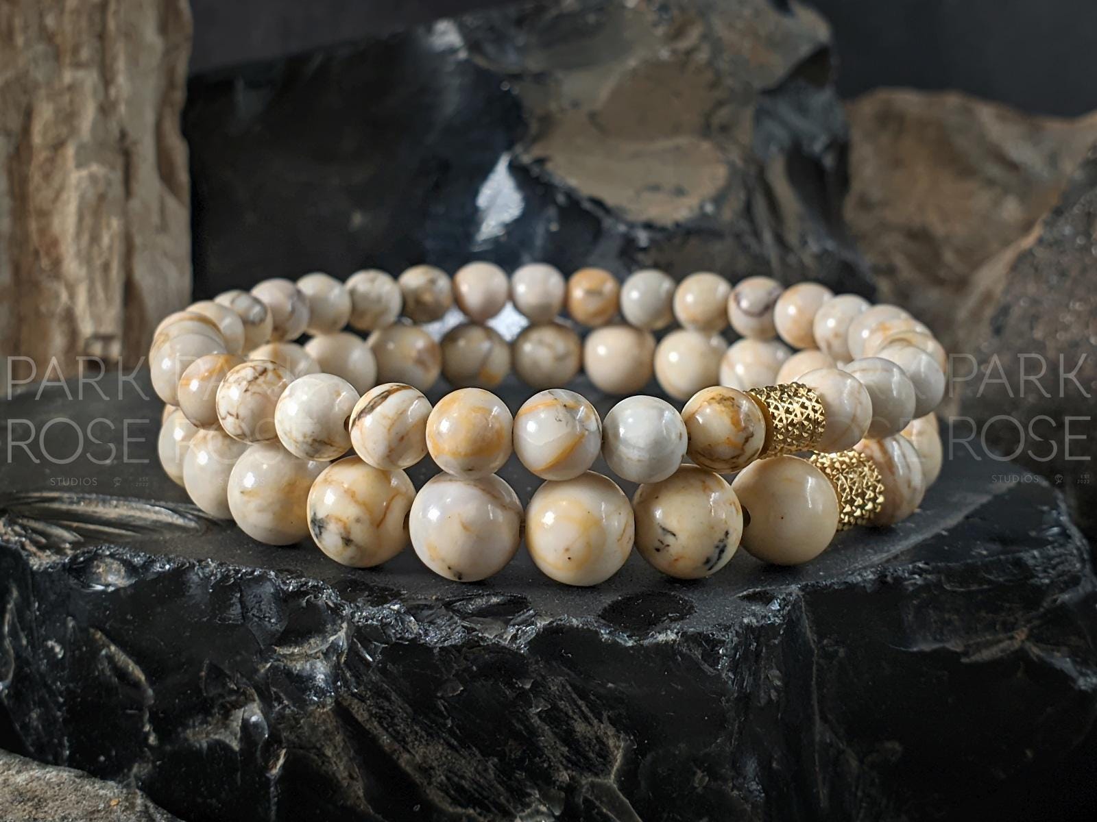 Natural Untreated White Hubei Turquoise Bracelet (6/8mm)