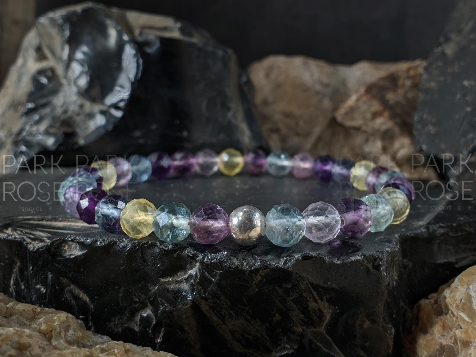 Faceted Natural Rainbow Fluorite Bracelet (6mm)