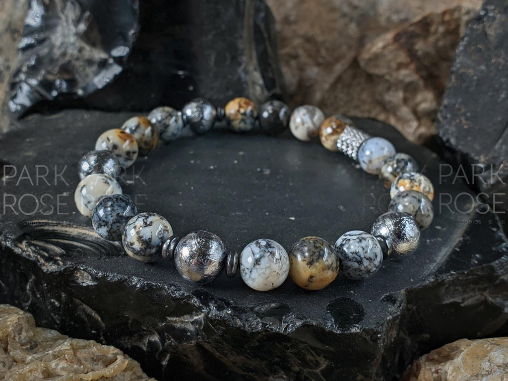 Gibeon Meteorite + Natural Black Opal Beaded Bracelet (8mm)