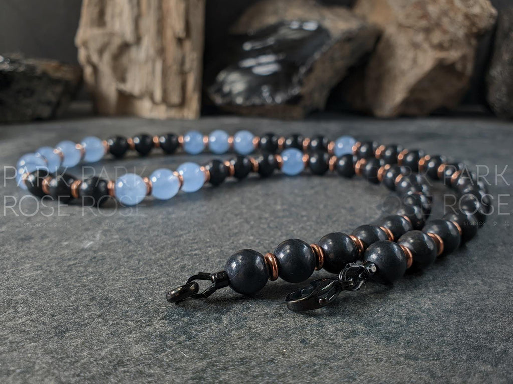 Shungite, Copper & Aquamarine Gemstone Necklace (8mm)