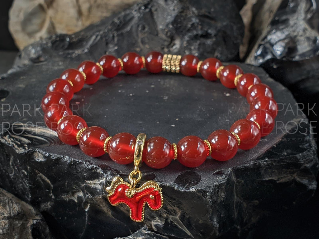 Red Carnelian 2026 Year of the Fire Horse Bracelet: Sterling Silver Lunar New Year