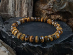 Faceted Rondelle Natural Tiger's Eye Bracelet: Buddha, Pixiu, Stainless Steel (8mm)
