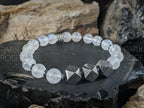 AAAA Natural Madagascar Rainbow Moonstone Gibeon Meteorite Bracelet (8mm)