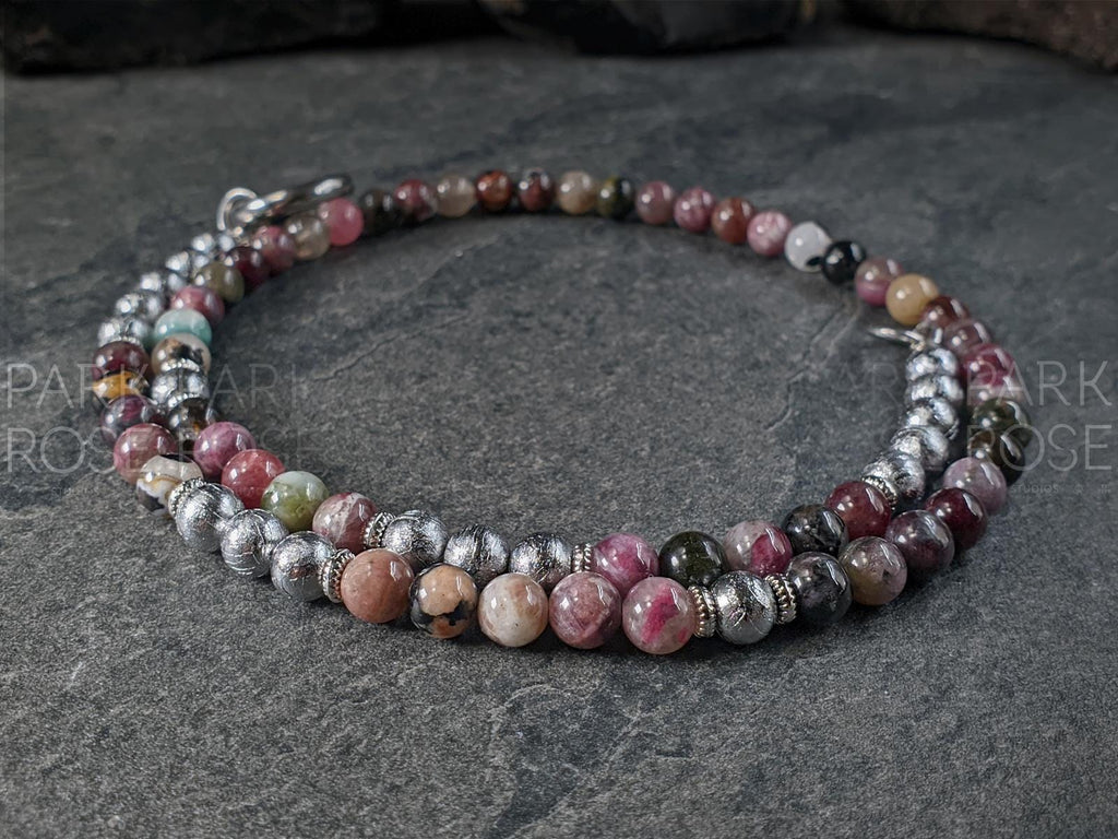 AAAAA Mixed Tourmaline Carabiner Necklace: Gibeon Meteorite, Moldavite Pendant