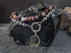 AAAAA Mixed Tourmaline Carabiner Necklace: Gibeon Meteorite, Moldavite Pendant
