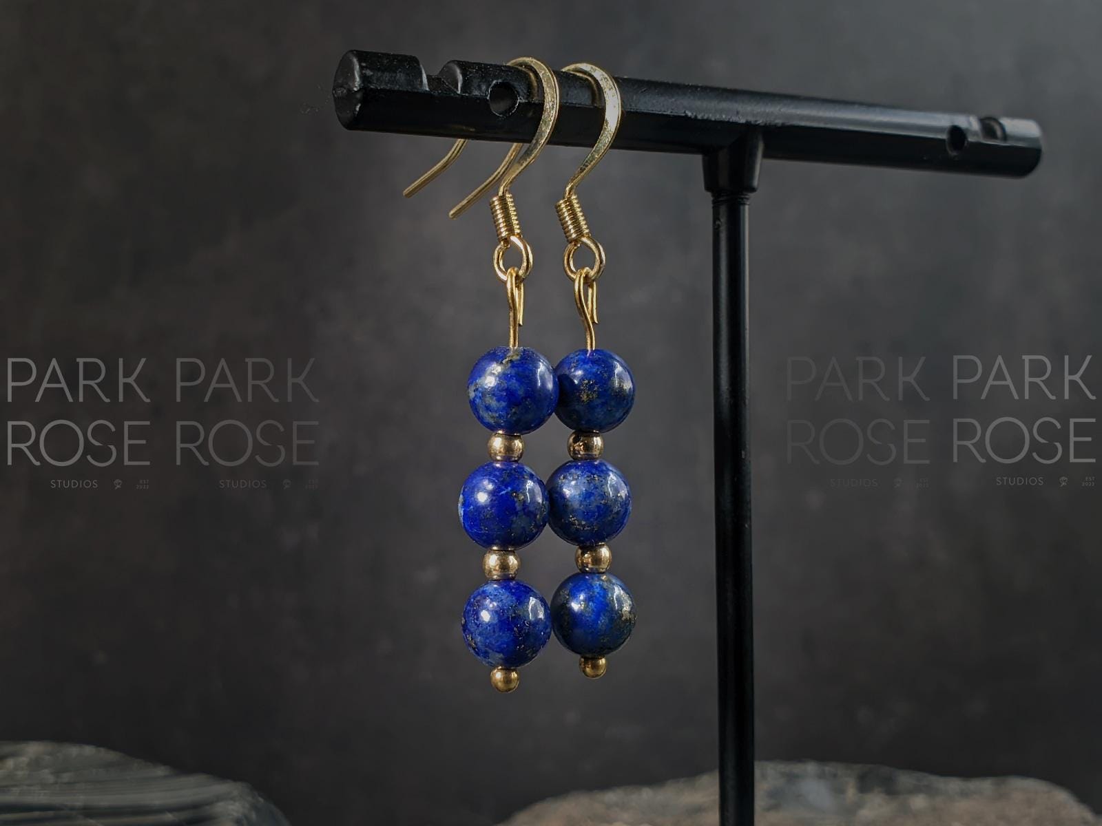 Natural Undyed Chilean Lapis Lazuli Gemstone Earrings, 24K Gold Filled (6mm)