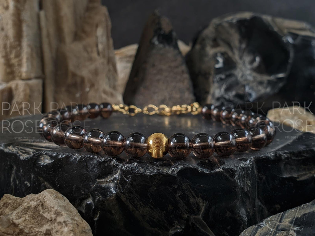 Smoky Quartz Bracelet: 24K Gold Cat Eye Bead