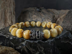 Yellow Tiger's Eye Sterling Silver King Skull Bracelet (10mm)