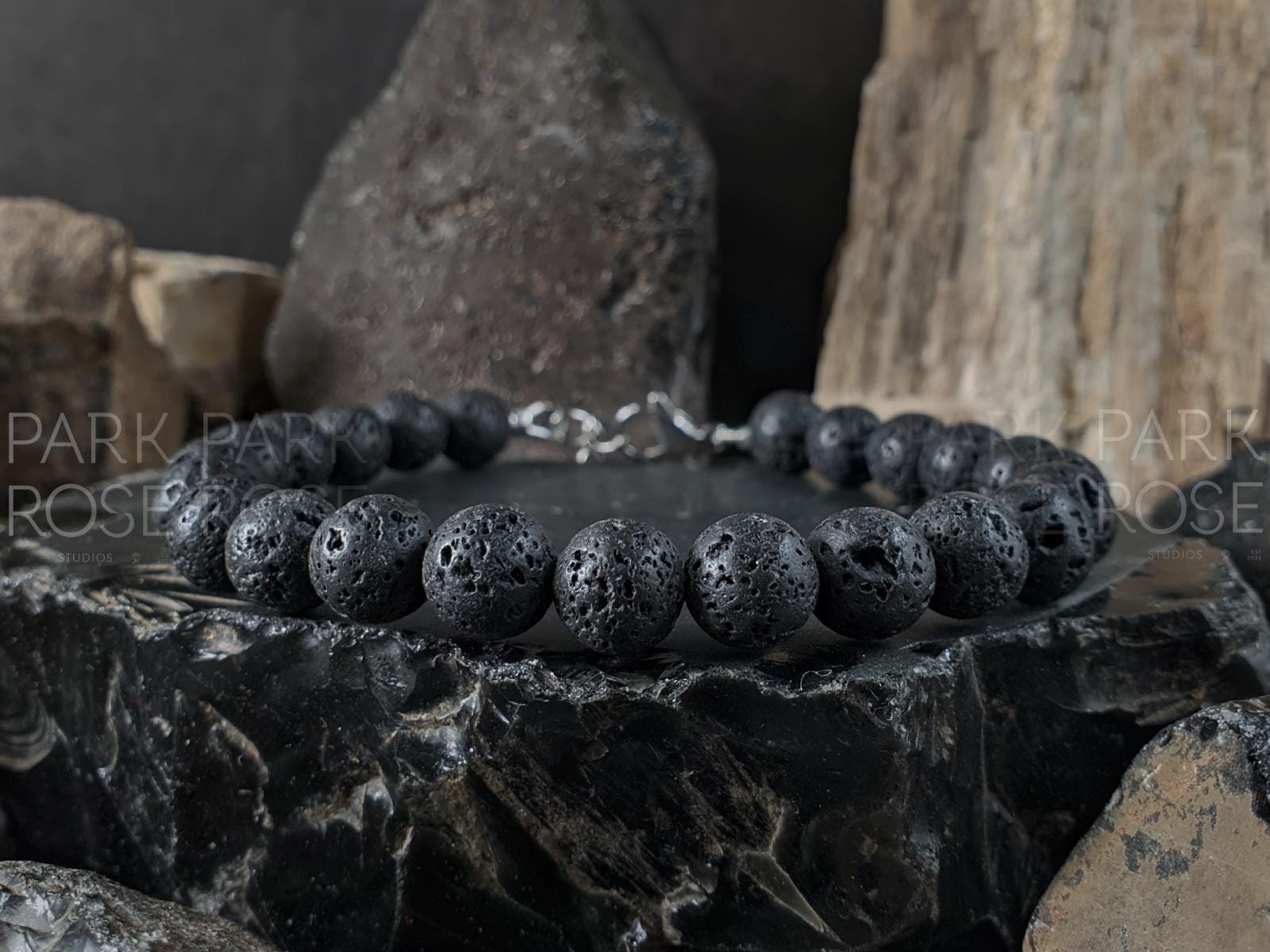Triple Protection Lava Rock, Tiger's Eye, Malachite Bracelet Stack (8mm)