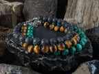 Triple Protection Lava Rock, Tiger's Eye, Malachite Bracelet Stack (8mm)