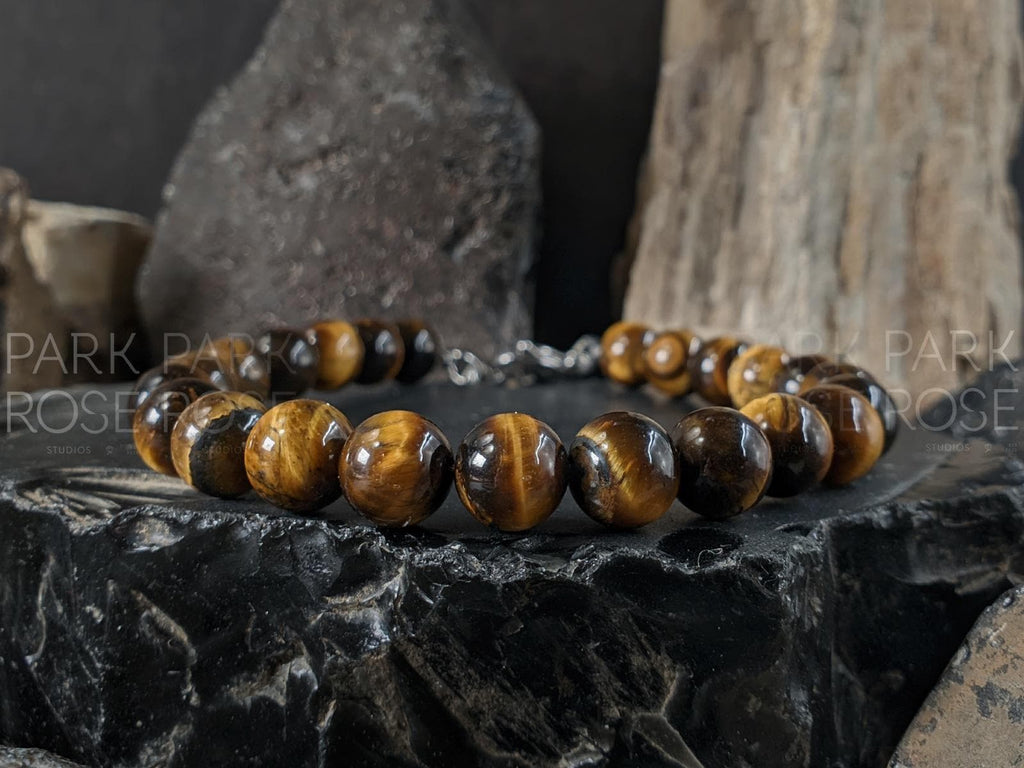 Triple Protection Lava Rock, Tiger's Eye, Malachite Bracelet Stack (8mm)
