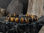 Triple Protection Lava Rock, Tiger's Eye, Malachite Bracelet Stack (8mm)