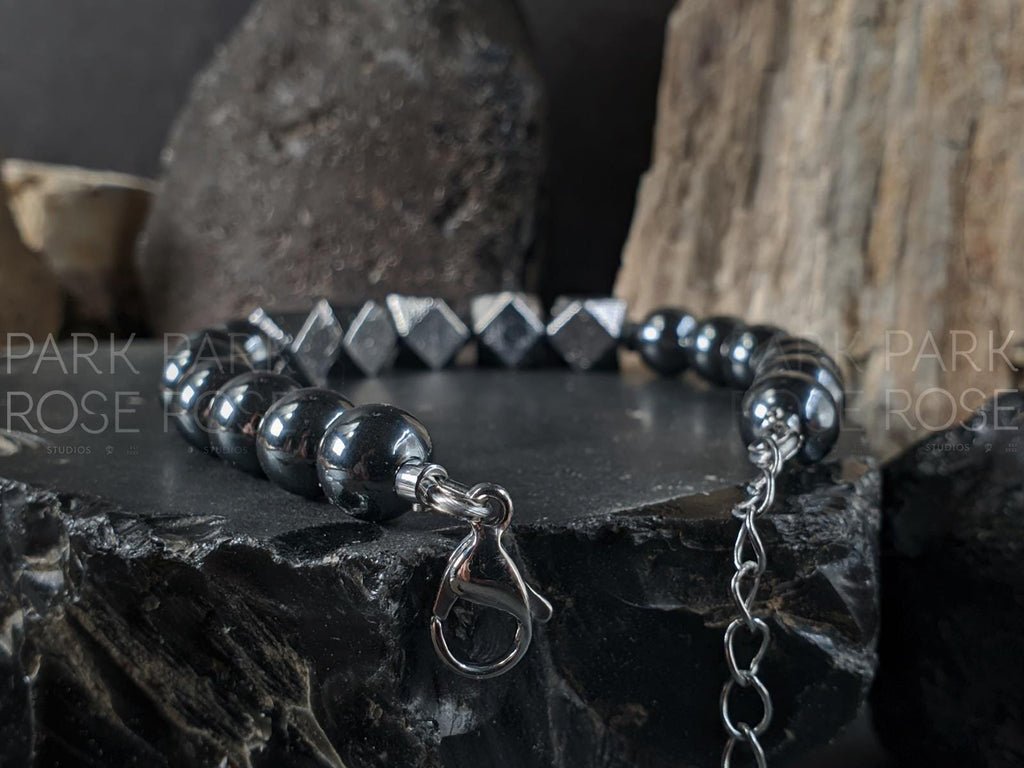 Gibeon Meteorite + Black Hematite Clasp Bracelet (8mm)