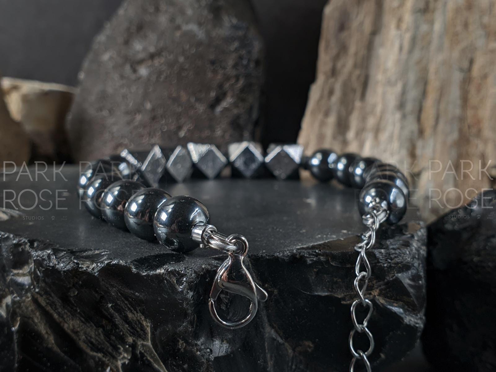 Gibeon Meteorite + Black Hematite Clasp Bracelet (8mm)