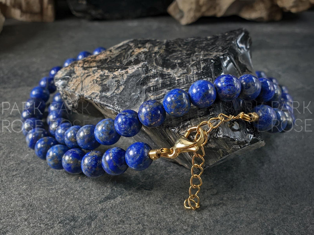 Natural Untreated 8mm Chilean Lapis Lazuli Gemstone Necklace