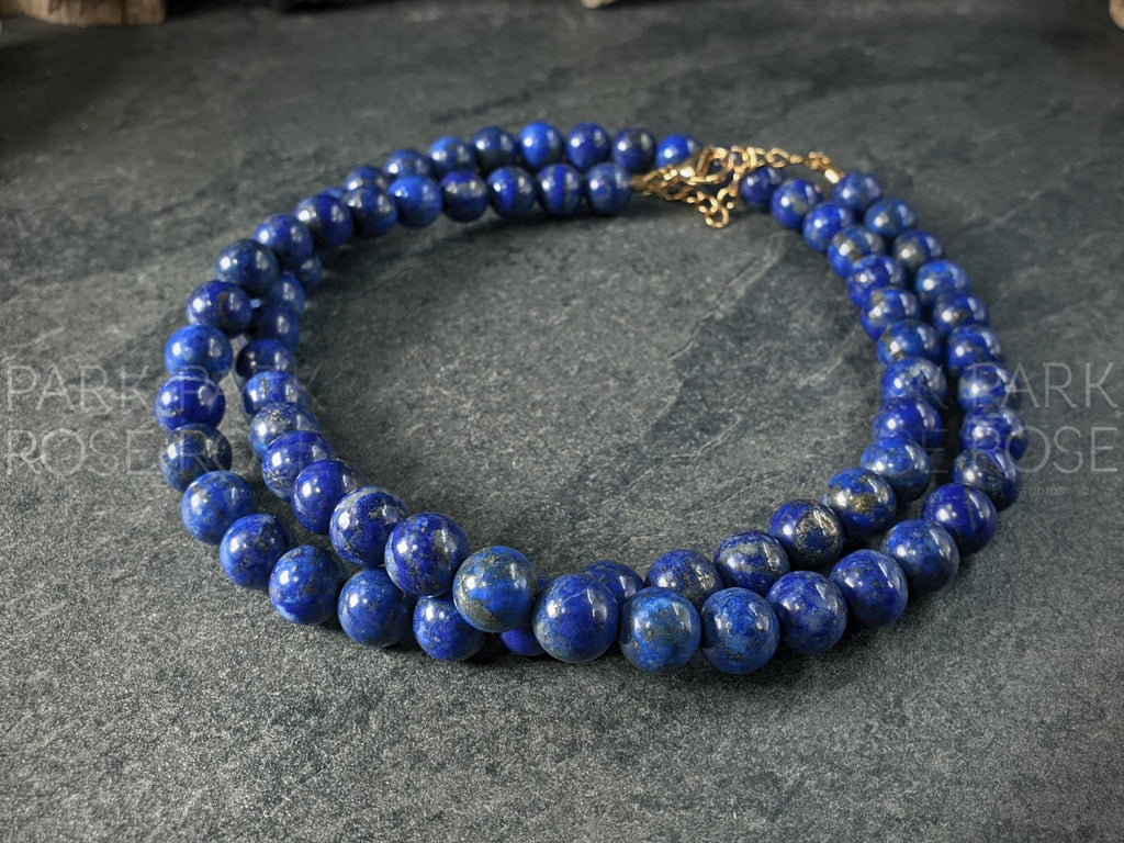 Natural Untreated 8mm Chilean Lapis Lazuli Gemstone Necklace