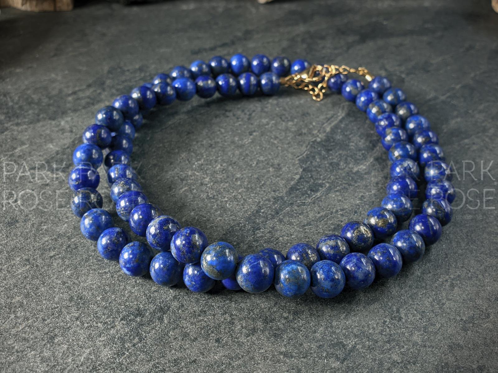 Natural Untreated 8mm Chilean Lapis Lazuli Gemstone Necklace