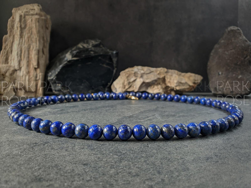 Natural Untreated 8mm Chilean Lapis Lazuli Gemstone Necklace