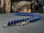 Natural Untreated AAA Chilean Lapis Lazuli Carabiner Necklace, Keshi Pearl Pendant (8mm)