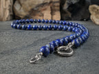 Natural Untreated AAA Chilean Lapis Lazuli Carabiner Necklace, Keshi Pearl Pendant (8mm)