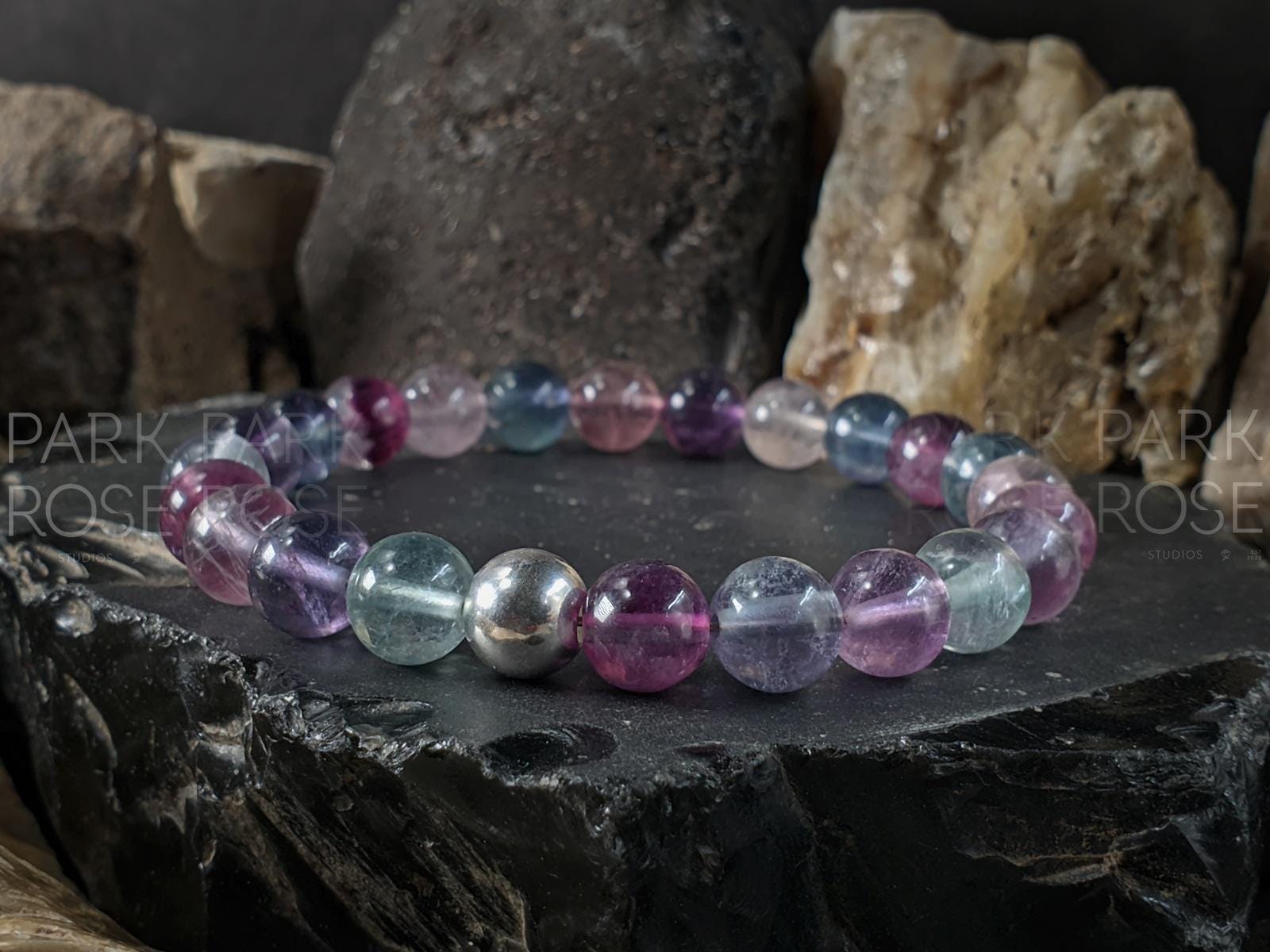Natural Untreated Mongolia Rainbow Fluorite Bracelet (6mm)