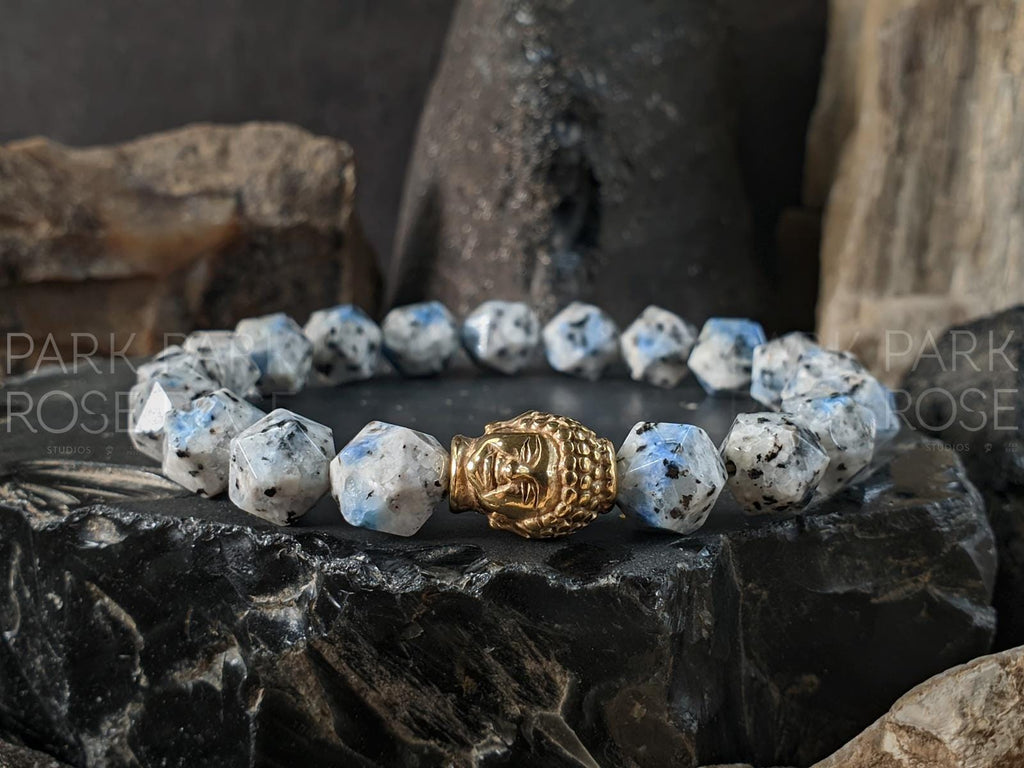 Natural Undyed Faceted South Africa K2 Stone/Raindrop Azurite Bracelet (9mm)