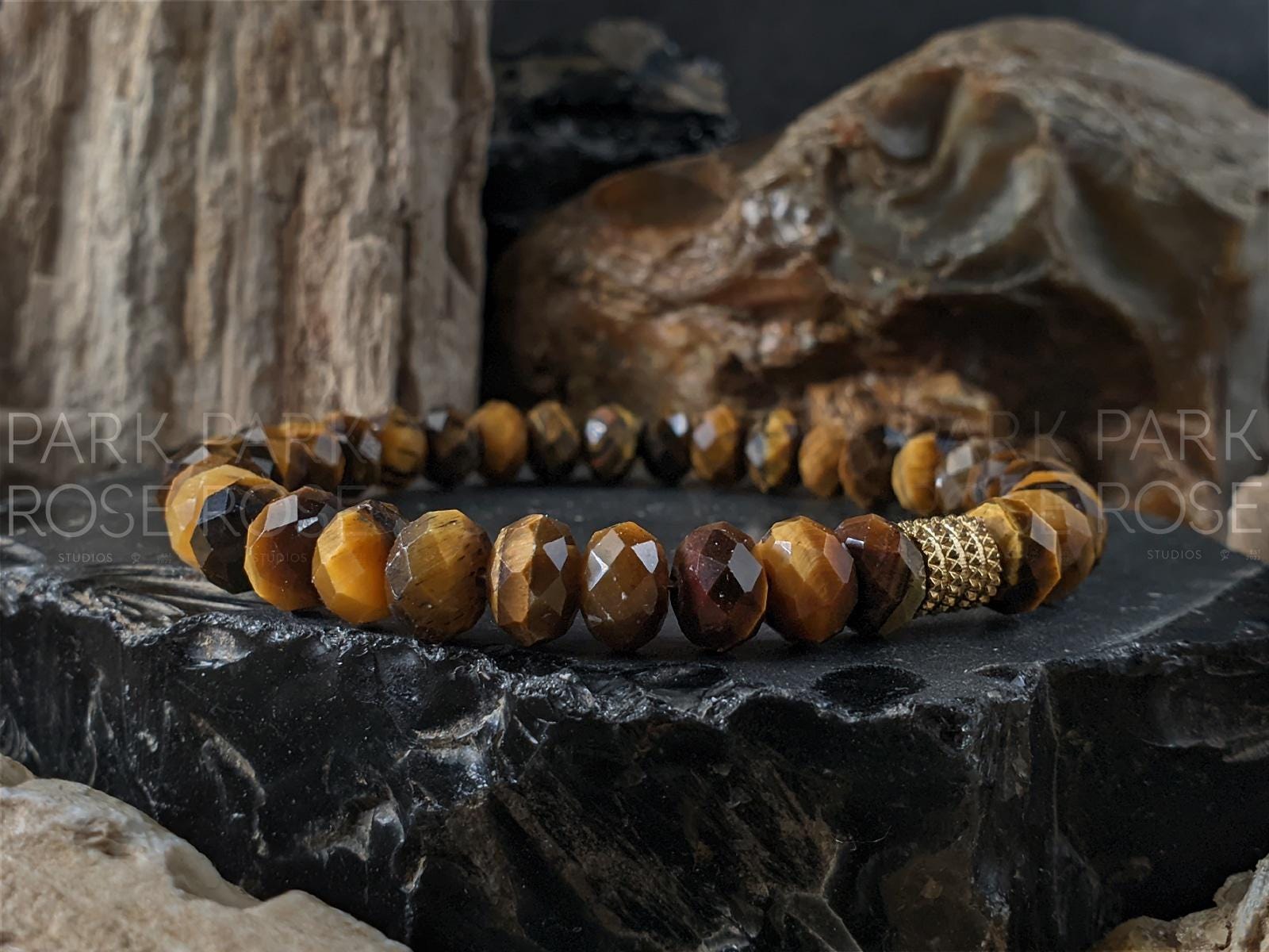 Faceted Rondelle Natural Tiger's Eye Bracelet: Buddha, Pixiu, Stainless Steel (8mm)