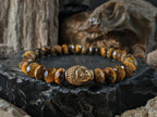 Faceted Rondelle Natural Tiger's Eye Bracelet: Buddha, Pixiu, Stainless Steel (8mm)
