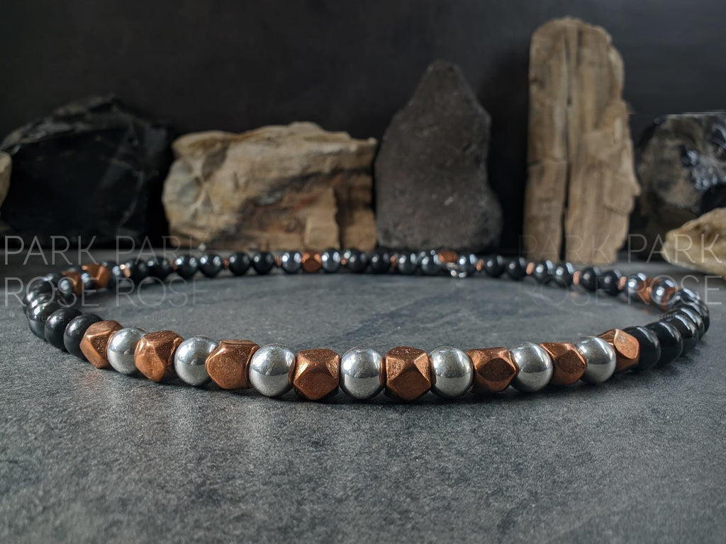Chunky Shungite, Copper, Hematite, Terahertz, 925 Sterling Silver Necklace (10mm)
