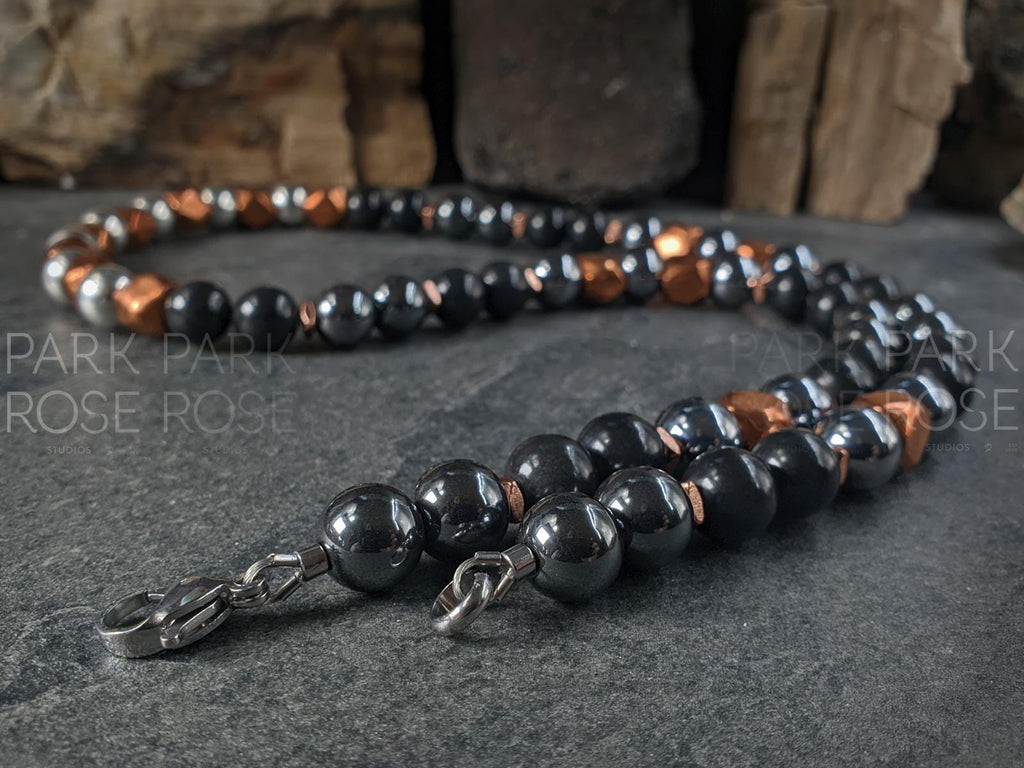 Chunky Shungite, Copper, Hematite, Terahertz, 925 Sterling Silver Necklace (10mm)