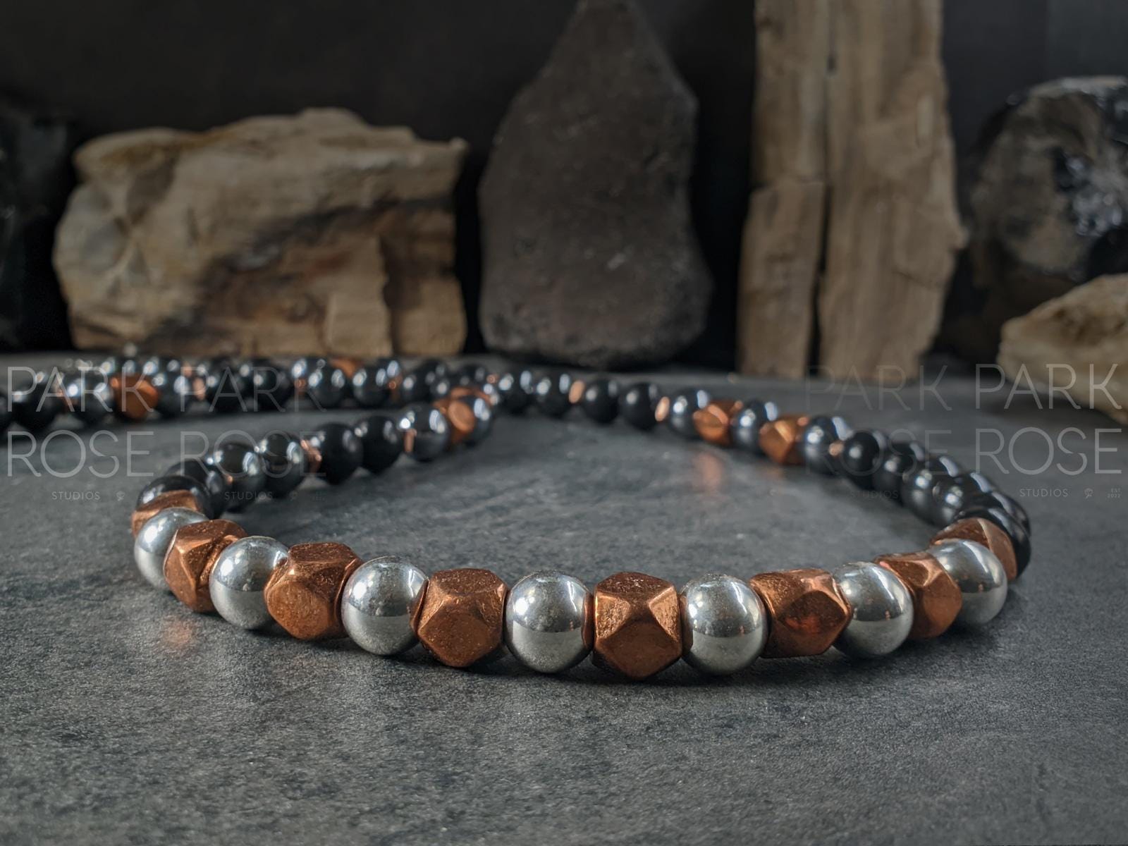 Chunky Shungite, Copper, Hematite, Terahertz, 925 Sterling Silver Necklace (10mm)