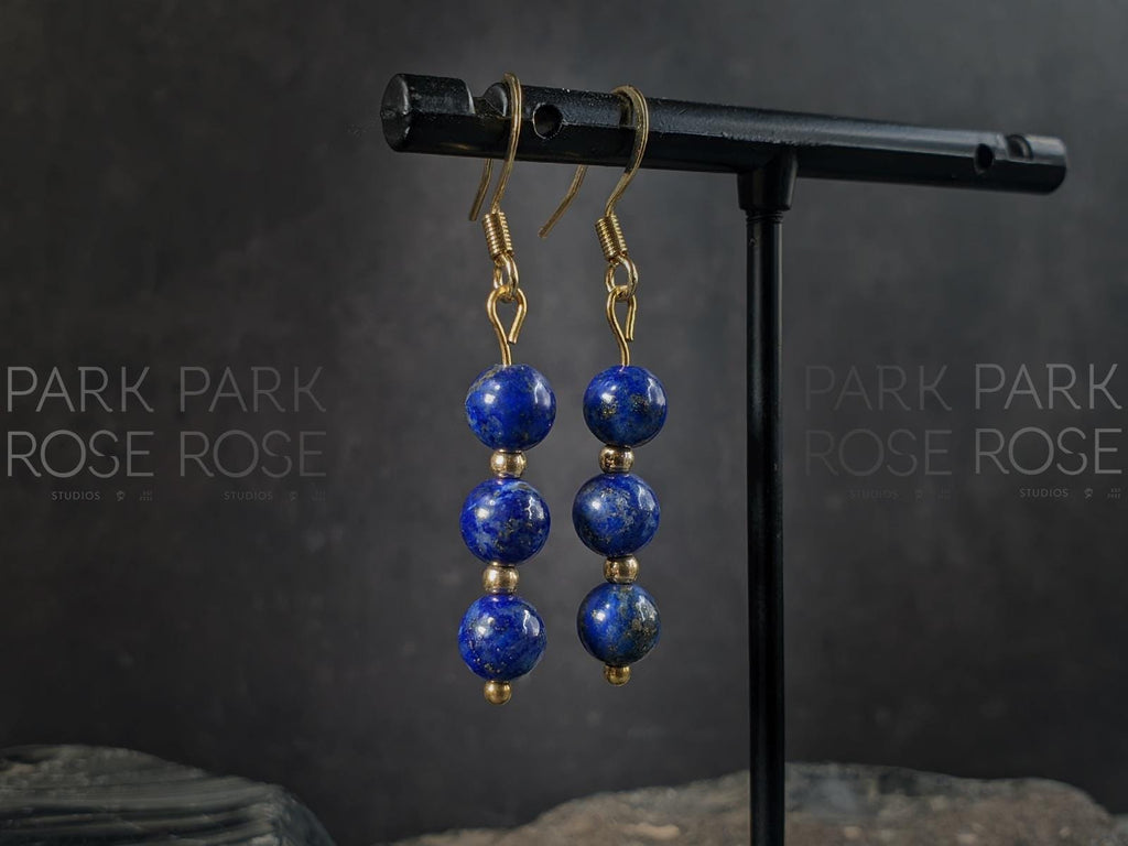 Natural Undyed Chilean Lapis Lazuli Gemstone Earrings, 24K Gold Filled (6mm)