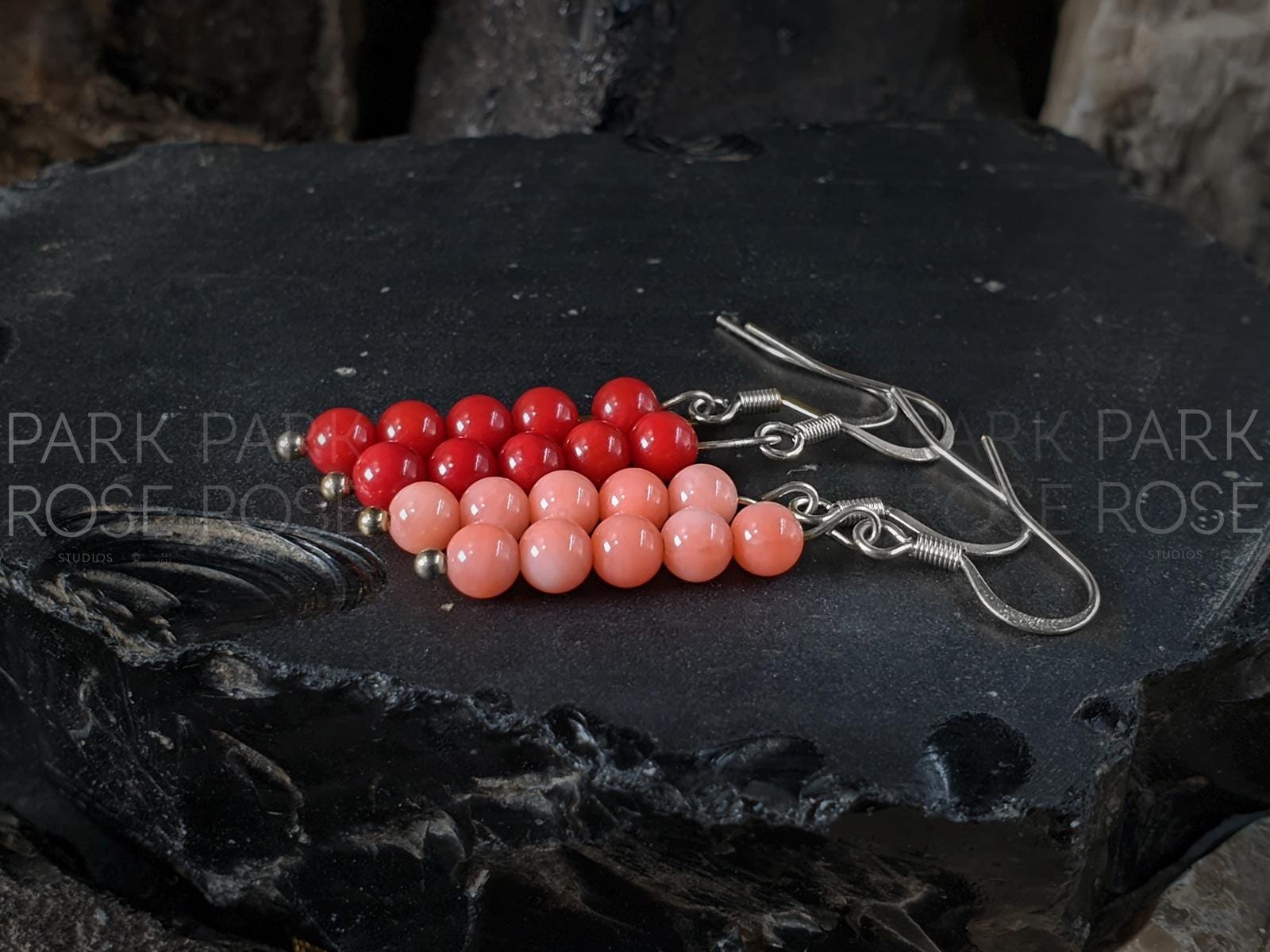 Pink or Red Coral Earrings (4mm)