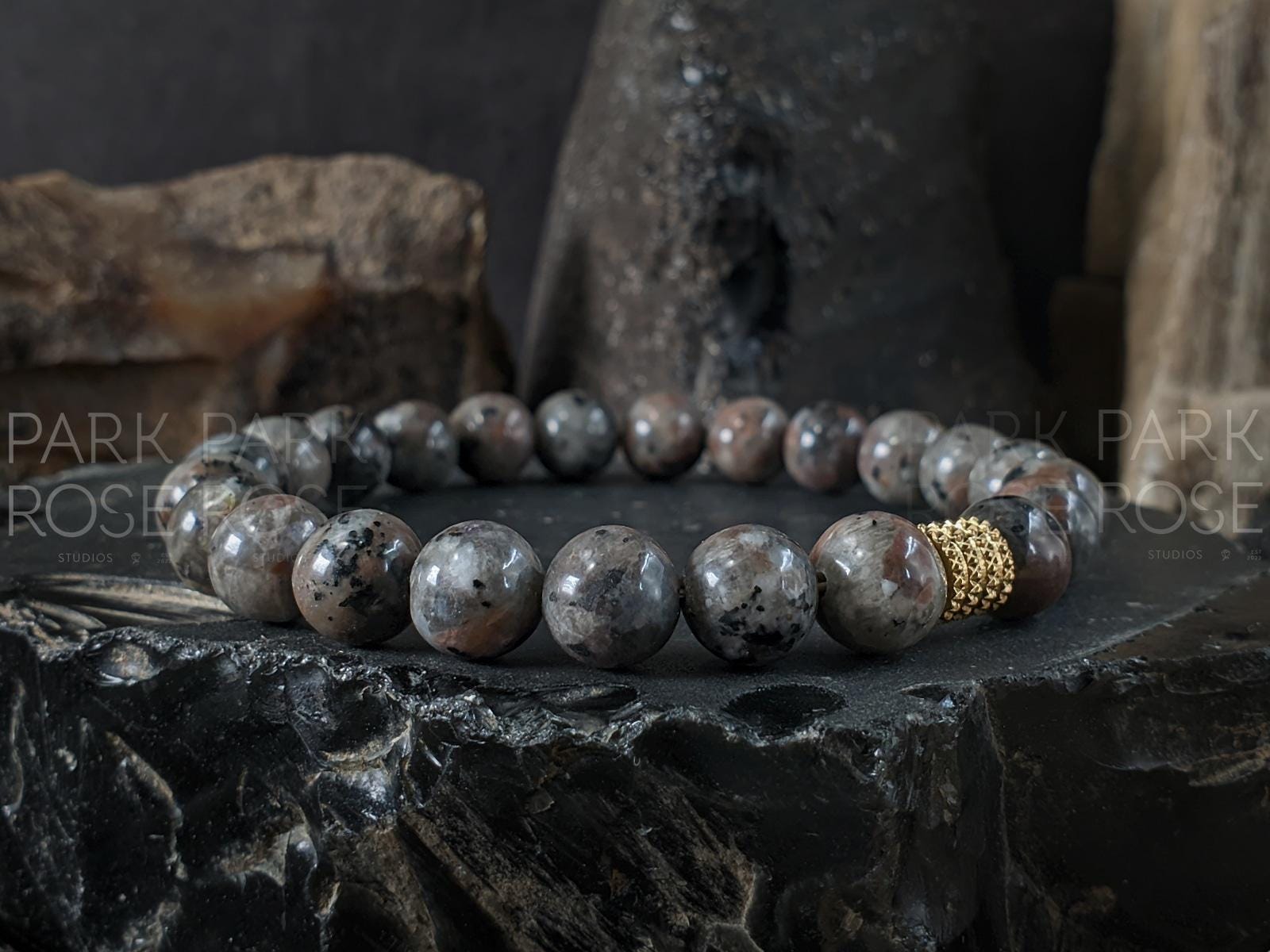 Natural Fluorescent Syenite Rock (Glows under UV Light) Bracelet: (8/10mm)
