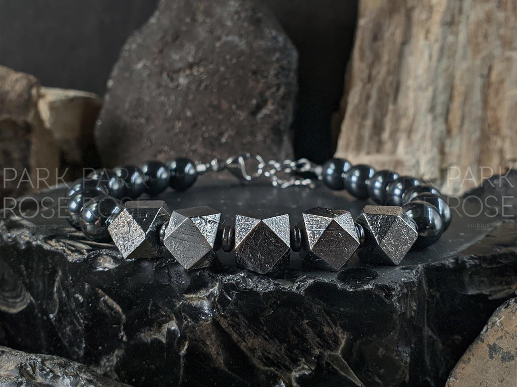 Gibeon Meteorite + Black Hematite Clasp Bracelet (8mm)