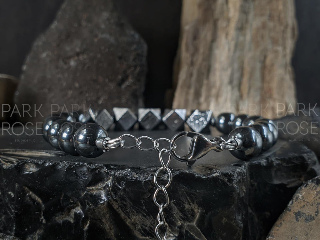 Gibeon Meteorite + Black Hematite Clasp Bracelet (8mm)