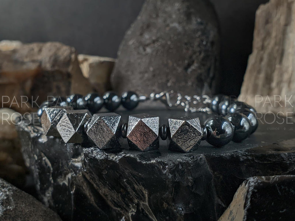 Gibeon Meteorite + Black Hematite Clasp Bracelet (8mm)